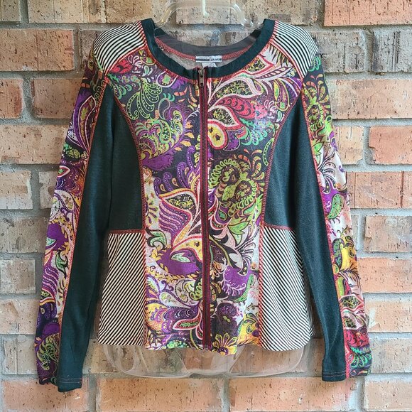 Mirror Image Women's Full Zip Top Blouse Long Sleeves Colorblock Size M - Picture 2 of 11